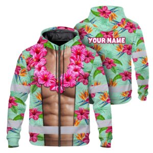 Hi Vis Zip Hoodie Reflective Tapes Funny Muscle 2 Custom Name Safety Workwear For Workers, Truckers, Operators
