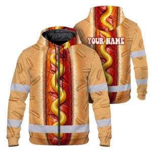 Hi Vis Zip Hoodie Reflective Tapes Funny Sausage Custom Name Safety Workwear For Workers, Truckers, Operators
