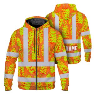 Hi Vis Zip Hoodie Reflective Tapes Orange Lime Lavender Custom Name Safety Workwear For Workers, Truckers, Operators