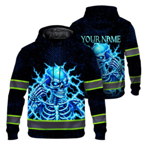 Custom Hi Vis Hoodie - High Visibility Green Neon Funny Meme Skull Safety Workwear For Workers, Runners, Cyclists, Hiker