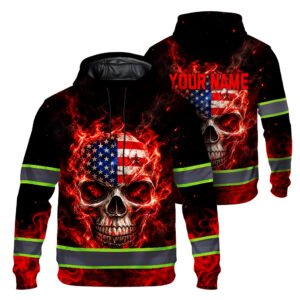 Custom Patriotic Skull Hi Vis Hoodie, Reflective Safety Workwear