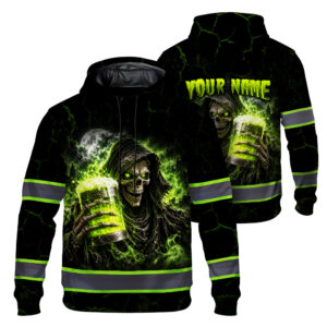 Custom Reflective Safety Workwear,  Friendly Skeleton Hi Vis Hoodie