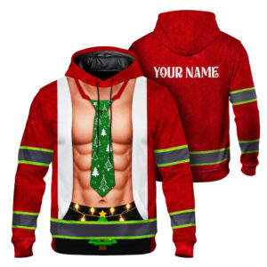 Hi Vis Hoodie Reflective Tapes Funny Christmas Red 10 Custom Name Safety Workwear For Workers, Runners, Cyclists, Patriotic