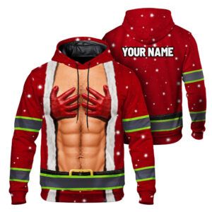 Hi Vis Hoodie Reflective Tapes Funny Christmas Red 16 Custom Name Safety Workwear For Workers, Runners, Cyclists, Patriotic