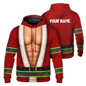 Hi Vis Hoodie Reflective Tapes Funny Christmas Red 7 Custom Name Safety Workwear For Workers, Runners, Cyclists, Patriotic