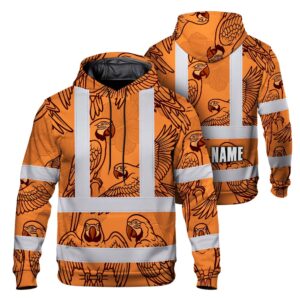 Hi Vis Hoodie Reflective Tapes Orange Black Parrot Custom Name Safety Workwear For Workers, Truckers, Operators