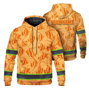 Hi Vis Hoodie Reflective Tapes Orange Neon Moorish Idol Custom Name Safety Workwear For Workers, Runners, Cyclists, Patriotic