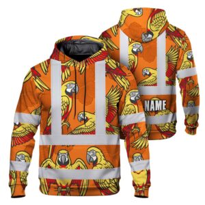 Hi Vis Hoodie Reflective Tapes Red Neon Lime Parrot Custom Name Safety Workwear For Workers, Truckers, Operators